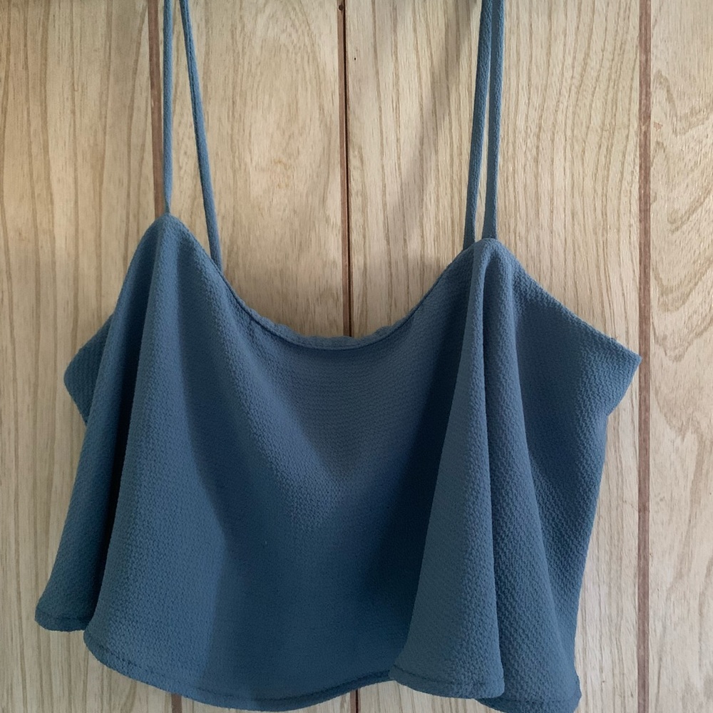 Blue Flowy Spaghetti Strap crop top